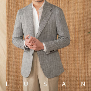 Lightweight Half-lined Herringbone Linen Blazer for Men