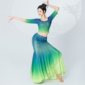 Elegant Womens Classical Dance Performance Costume Half-length Fish-tail Skirt National Dance Practice Uniform Floaty Style
