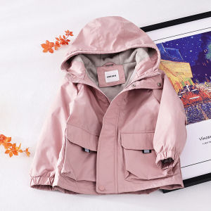 Thickened Fleece Girls Jacket Autumn Winter Outdoor Windproof Childrens Raincoat Hooded Open Cardigan Warm Wear Resistant Long Sleeve Coat