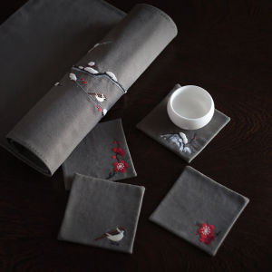 Vải Thêu Hoa Xue Mei DIY Vật Liệu Đệm Cốc Tranh Thêu Tấm Lót Trà Truyền Thống Đệm Gió Đệm Bàn Trà Đệm Bàn Trà Đệm Cốc