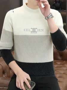 ROMON | เสื้อสเวตเตอร์คอปกสั้นผู้ชายฤดูหนาว หนา อบอุ่น ขนกระต่าย ด้านใน เสื้อถัก เสื้อตัวบน แฟชั่น ลำลอง หลวม โพลีเอสเตอร์