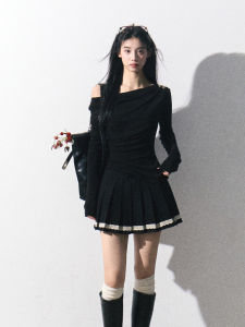 ชุดเสื้อและกางเกงถักแขนยาวสีเทา OAKMOO สำหรับผู้หญิง ทรงเข้ารูป เอวสูง คอวี แฟชั่นฤดูใบไม้ร่วง 2024