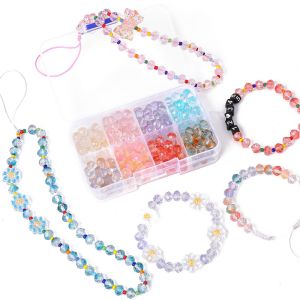 ชุดลูกปัดกระจกคริสตัลหลายเหลี่ยมขนาด8มม. 200ชิ้น/กล่องสำหรับทำเครื่องประดับต่างหูสร้อยคอ DIY สร้อยข้อมือ