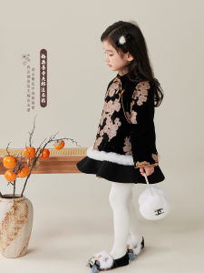 Velvet Qianjinfeng Childrens Cheongsam Skirt Baby Winter Clothes Girls Traditional Chinese Style Velvet Dress Autumn Winter Thickened