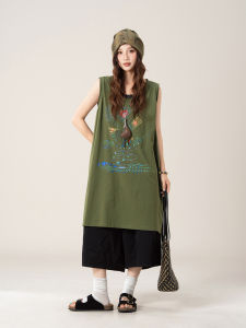SHANGWEILUO | Boho Style Green Printed Fake Two-Piece Vest Dress
