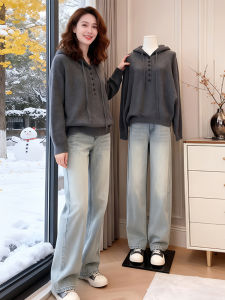 Shalldoer | Gray Hooded Knit Sweater Loose for Autumn/Winter Wear
