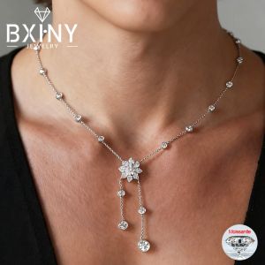 BXINY 1Carat Moissanite Pendant Sunflower Bubble Necklace 925 Sterling Silver Lab Diamond Neck Chain for Women Fine Jewelry Gift
