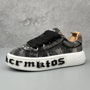 Retro Thick Bottom Canvas Shoes Mens Spring Autumn New Style Casual Sneakers Breathable Wear Resistant Increase Height Hole Design