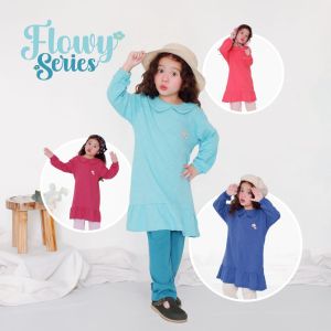 Dress Setelan Tunik Anak Perempuan Celana Panjang Usia 1-6th Bahan Kaos- Flowy Series