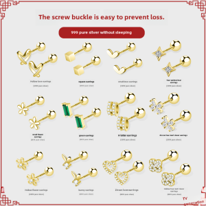 Hoa Tai Đính Vàng Mạ K 999 Bạc Nguyên Chất Kiểu Dáng Thiết Kế Nhỏ Nút Vít Vòng Tròn Trang Sức Thời Trang Cho Nữ