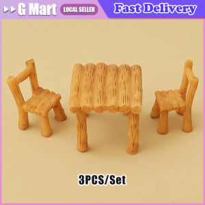 3pcs Miniature Table and Chairs Set Fairy Garden Furniture Ornaments Kit Dollhouse Accessories Home Micro Landscape Decoration