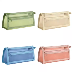 1pcs Transparent Mesh Pen Case with Double Layers Large Capacity Three-Dimensional And Simple Pencil bag