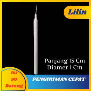 LIilin Putih Tipe 01 Isi 50 Batang Lilin Lampu Putih/Lilin Murah Panjang 15 Cm D 1 Cm Candle -Lampu (T01-50)