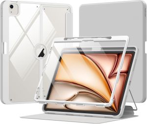 Moko Vỏ Ốp ipad không khí 13 inch trường hợp M3 2025 & M2 2024 với hộp đựng bút chì ipad không khí 13 trường hợp [được xây dựng trong miếng bảo vệ màn hình] với rõ ràng trở lại & từ nhiều góc đứng bao gồm máy tính bảng Vỏ bảo vệ