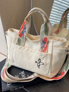 Korean Style Casual Canvas Bucket Bag Womens Crossbody Bag Simple Commuter Handbag Soft Handle Large Size Shoulder Bag