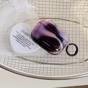 Hộp Đựng Tai Nghe Chống Sốc Màu Tím Đen Có Móc Cho AirPods 1/2/3/4/5 Pro 2/Pro 3 Vỏ Bảo Vệ Thời Trang TPU