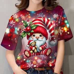 Áo Thun Nữ Tay Ngắn in 3D Hình Santa Claus Halloween Cổ Tròn Thời Trang Thường Ngày Mùa Hè Polyester Thường Ngày