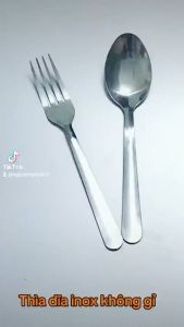 Thìa inox muỗng ăn cơm - Nĩa ăn bánh kem mì ý cán trơn inox sáng bóng