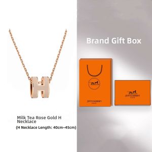 Unique Design Rose Gold Enamel H-Pendant Necklace
