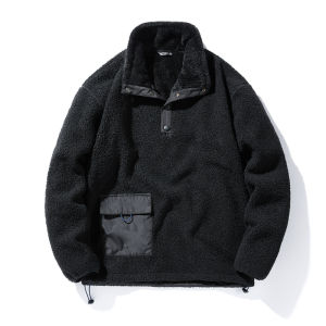 Lamb Fleece Jacket Polar Fleece Jacket Sheepskin Coat Thickened Warm Stand Collar Pure Color Youth Style Casual Loose Fit Mens Coat