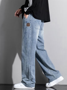 Extended Fleece Lined Wide Leg Jeans Mens Loose Fit Casual Trousers Autumn Winter Long Version Straight Tube Jeans