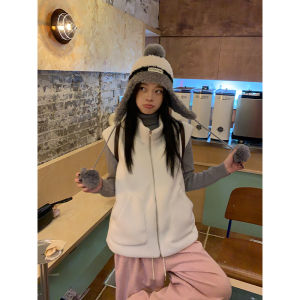 Song Zhengen Lamb Fur Apricot Cotton Vest Womens Autumn Winter New Style Thick Warm Loose Zipper Fashion Sleeveless Top
