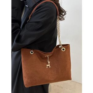 กระเป๋าถือทรงสี่เหลี่ยมด้านเท่าแบบมีซิปปิด กระเป๋าสะพายไหล่สายโซ่แบบหนัง PU สำหรับผู้หญิง กระเป๋าถือขนาดใหญ่ ดีไซน์เรียบหรู