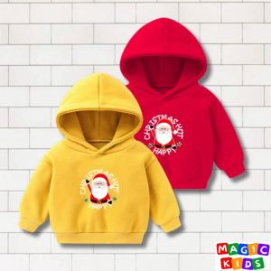 Kids High Quality Dacron Christmas Hoodie Autumn Jacket Santa Claus Design Print for Boys and Girls 2-7 Years Old