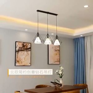 [24 hours+COD] Industrial metal cage gold pendant lamp living room dining table kitchen diamond lamp