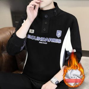 HENGYUANXIANG | Hengyuanxiang Mens Fleece Sweatshirt Long Sleeve Half High Collar Base Layer Shirt Fashionable Urban Style Winter Warm Thickened T-Shirt