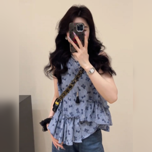 YUFUQING | French Lace Trim Floral Print Sleeveless Vest Women Summer New High-End Loose Personality Top Thin Commute Style Round Neck Short Sleeve