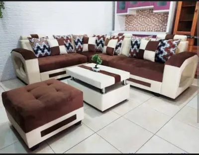 Sofa sudut Leter L Minimalis+ puk dan Meja Kaca