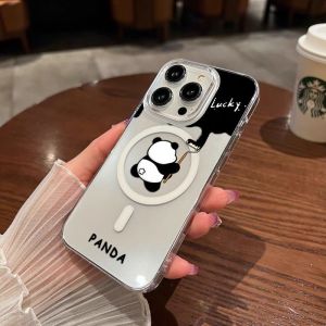 Ốp Điện Thoại Từ Tính Hình Gấu Trúc Dễ Thương Dành Cho iPhone Chống Rơi Chống Bụi Tương Thích Với Nhiều Mẫu Máy Bao Gồm Cả PRO MAX PLUS MINI