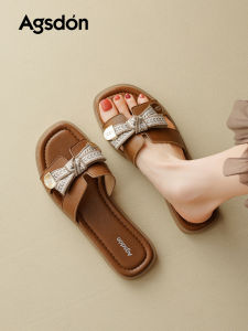 Agsdon | Retro Brown Bow Flat Slippers
