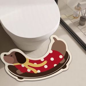 VIKAMA Hot Dog Sausage Dog U-Shaped Toilet Seat Cover Fun Sausage Dog Print Absorbent Non-Slip Bathroom Rug Home Decor
