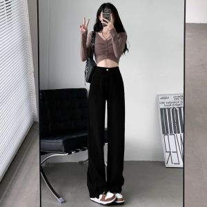High Waist Wide Leg Jeans Womens Spring Autumn Loose Drapey Straight Loose Fitting Floor Length Pants for Pear Shaped Body