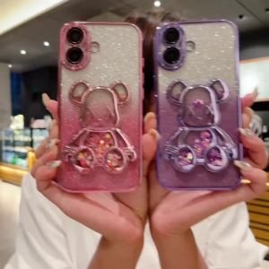 适用于Electroplating Glitter beruang ganas Plus gradien Glitter sarung efon iPhone 16 15 14 13 12 11 Pro Max iPhone 16 sarung efon TPU kes mudah Shockproof Shockproof