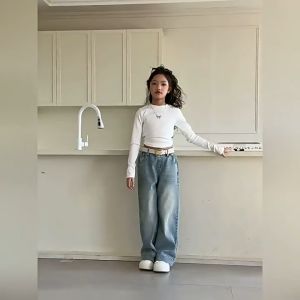 Baggy Jeans for Kids Girl Fashion Loose Maong Pants for Kids Girl Trousers Wide Leg Pants Baggy pants for Kids Girls 130-160cm