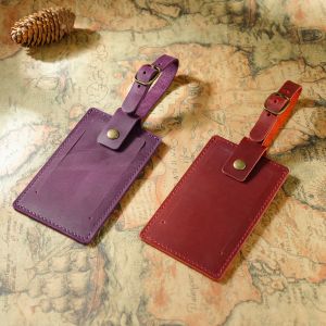 Genuine Leather Luggage Tags for Suitcases Privacy Protection ID Holder with Concealed Card Slot Durable Travel Bag Tag