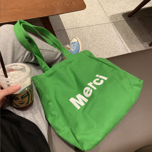 2023 Merci แรงบันดาลใจกระเป๋าผ้าแคนวาสความจุขนาดใหญ่ ผู้หญิง กระเป๋าสะพายมือถือกระเป๋าช้อปปิ้งเป็นมิตรกับสิ่งแวดล้อม ศิลปะ สไตล์