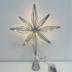 Christmas Tree Toppers Star with LED String Lights Ornaments Creative LED Lights Glitter Xmas Tree Decoration for Party Decor