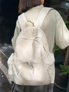 สไตล์เกาหลี Ins กระเป๋าเป้สะพายหลังไนลอนพับ ลำลอง กระเป๋าหนังสือความจุขนาดใหญ่สําหรับผู้หญิง เรียบง่าย Match Pure Color College Trend ฤดูร้อน 2024