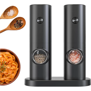 Electric Salt and Pepper Grinder Set Battery Powered Mill Adjustable 5 Levels of Coarseness Salt and Pepper Grinder with Base