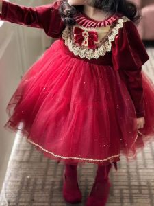 Princess Style Puffy Skirt Dress Glowing New Year Christmas Celebration Outfit for Girls Autumn Winter Red Colorful Childrens Clothing