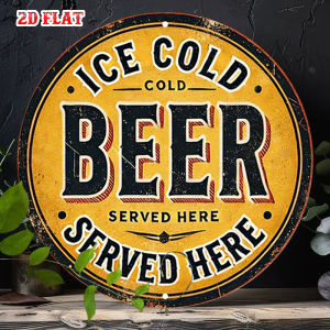 Retro Iced Beer Design 2D Wooden round Plate Wall Art for Garage Restaurant Cafe - Unique Furniture Decorative Hanging Piece