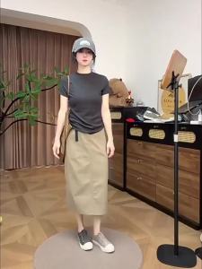 Khaki Summer New Style Work High Waist A-Line Pencil Skirt