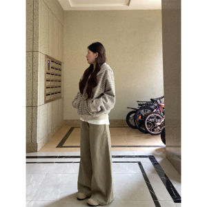 XIANGBAIWEI | Beige Striped Loose Hoodie Sweatshirt