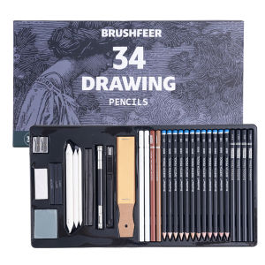 34 ชิ้นศิลปะวาดชุดสีถ่านปากกากราไฟท์ดินสอเหลา Sketching penProfessional อุปกรณ์ศิลปะสําหรับผู้ใหญ่
