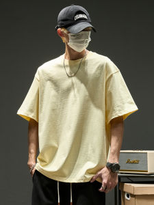 เสื้อยืดคอกลมแขนสั้นผ้าฝ้ายแท้สำหรับผู้ชาย ทรงหลวม สไตล์ย้อนยุค สีสันสดใส เสื้อยืดลำลองสำหรับคู่รักในช่วงฤดูร้อน