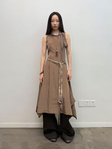 Neverseez Simple Spliced Sash Long Dress Elegant Draped Waist Belt Womens Fashion Spring Summer Autumn Gown